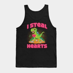 I Steal Hearts Valentines Day Dinosaur T-Rex Tank Top